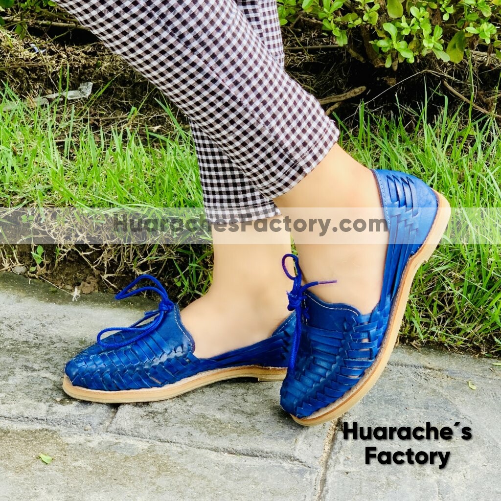zj00040 Huarache artesanal piel azul rey agujeta piso mujer mayoreo fabricante calzado zapatos proveedor sandalias taller maquilador (1)