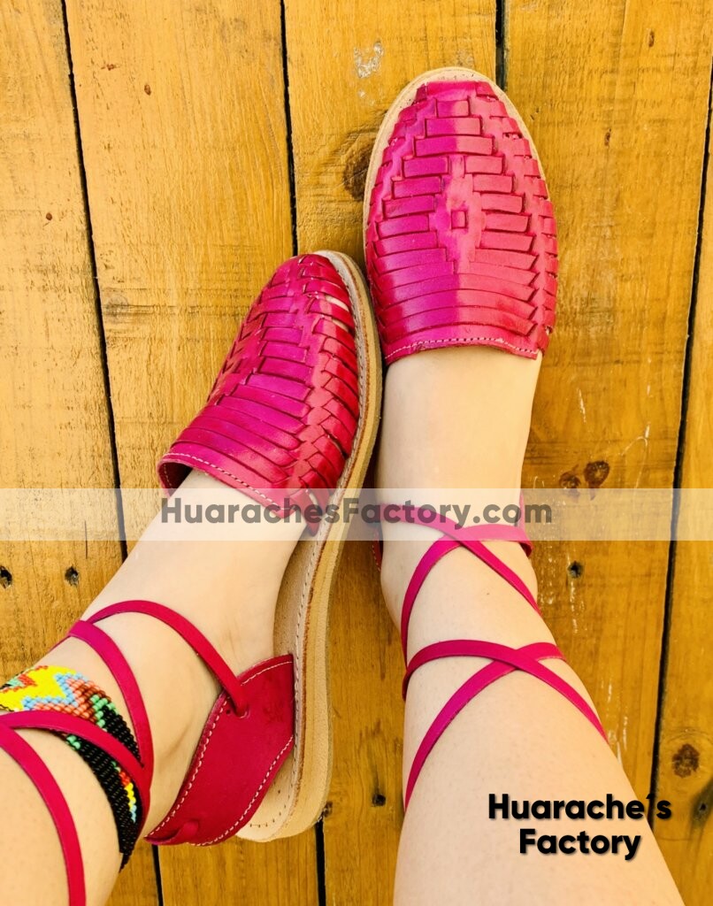 zj00522 Huaraches Artesanales Color Fiusha Alpargata Tejido De Piso Mujer De Piel Sahuayo Michoacan mayoreo fabricante de calzado zapatos taller maquilador