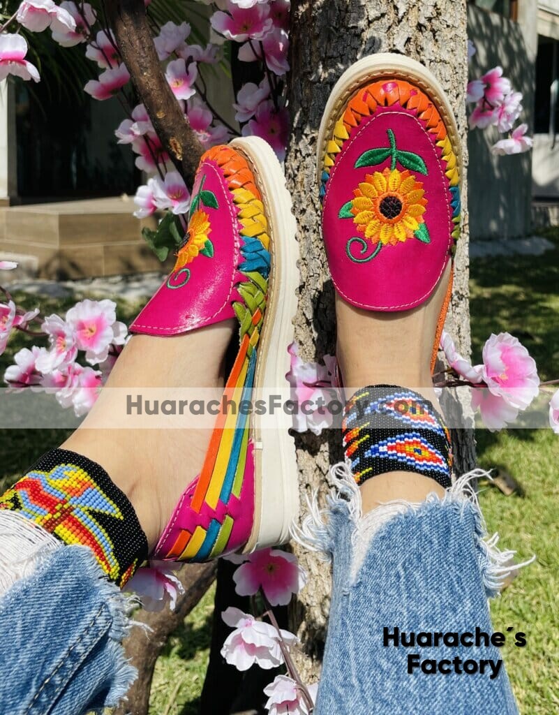 zj00570 Huarache Artesanal Mexicano Hecho a mano de piel Mujer Zapato piso calzado mayoreo fabrica proveedor maquilador fabricante (2)