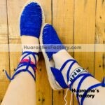 zj00339 Huarache artesanal trenza piso alpargata mujer piel azul mayoreo fabricante calzado zapatos proveedor sandalias taller maquilador