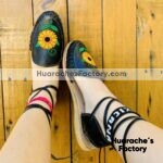 zj00161 Huarache artesanal alpargata girasol mujer piel negro mayoreo fabricante calzado zapatos proveedor sandalias taller maquilador