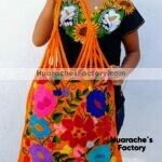 bj00029 Bolsa artesanal bordada a mano anaranjada mayoreo fabricante proveedor taller maquilador (1)