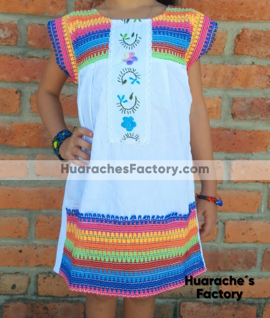 rj00376 Vestido tejido bordado colores para niña mayoreo fabrica - Huarache´s Factory