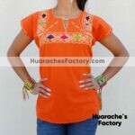 rj00423 Camisa blusa artesanal bordada a mano de manta naranja mayoreo fabricante proveedor taller maquilador (1)