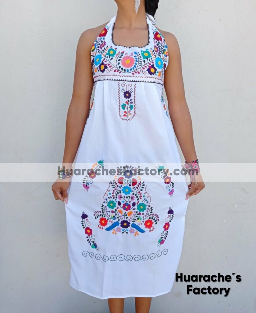 rj00428 Vestido bordado a mano blanco artesanal mexicano para mujer hecho  en Chiapas mayoreo fabrica - Huarache´s Factory