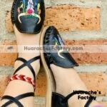 zj00736 Huaraches Artesanales Color Negro Alpargata Con Bordado De Piso Mujer De Piel Sahuayo Michoacan mayoreo fabricante de calzado zapatos taller maquilador (2) (1)