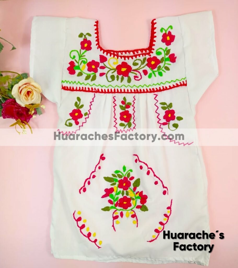 rj00402 Vestido bordado a color blanco para Bebe artesanal Chiapas Proveedor Mayorista - Huarache´s Factory