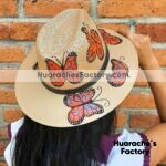 aj00155 Lote de 3 sombreros pintados a mano artesanal diseño de mariposas monarca mayoreo fabricante proveedor ropa taller maquilador