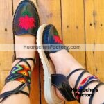 zj00846 Huaraches artesanales color negro tipo alpargata bordado de flor de piso mujer mayoreo fabricante calzado zapatos proveedor sandalias taller maquilador