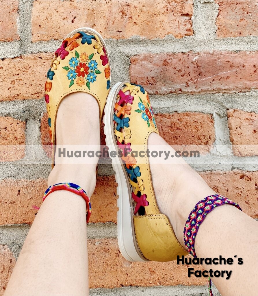 zs00834 mexicanos artesanales amarillo bordado mayoreo fabrica mujer de piso - Huarache´s Factory
