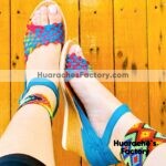 zs00875 Huaraches artesanales color azul tejido de colores altura de tacon 6cm aprox de plataforma mujer mayoreo fabricante calzado zapatos proveedor sandalias taller maquilador