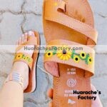 zs00883 Huaraches artesanales color nuez bordado de flores de piso mujer mayoreo fabricante calzado zapatos proveedor sandalias taller maquilador