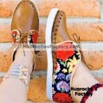 zs00892 Huaraches artesanales color cafe estampado de flor de piso mujer mayoreo fabricante calzado zapatos proveedor sandalias taller maquilador