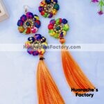 as00089 Lote de 12 piezas aretes artesanales de palma con pompon naranjamayoreo fabricante proveedor taller maquilador (1)
