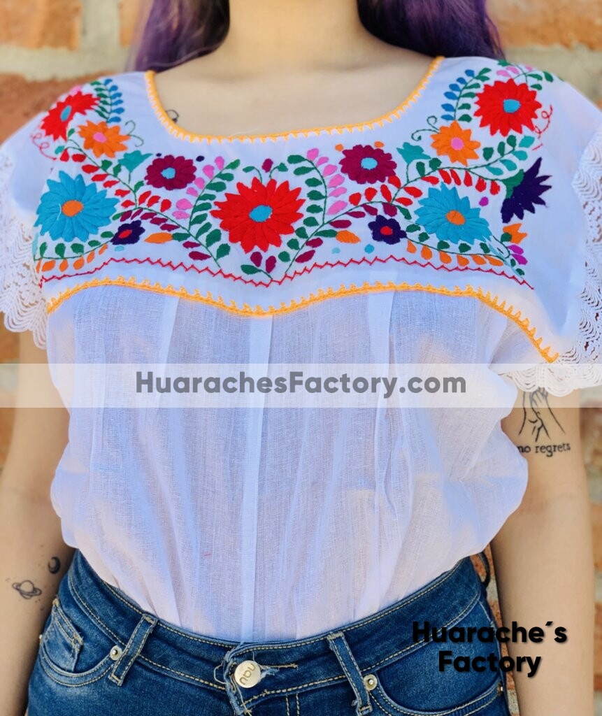 deshonesto Dato No complicado rj00605 Blusa de manta bordada a mano con diseño de flores liston color  amarillo artesanal mexicano para mujer hecho en Sahuayo Michoacan mayoreo  fabrica - Huarache´s Factory