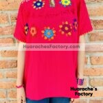 rj00620 Blusa bordada a mano de manta color rosa artesanal mujer mayoreo fabricante proveedor ropa taller maquilador