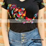 rs00176 Camisa color negro bordada a mano de algodon diseño de mexico artesanal mujer mayoreo fabricante proveedor ropa taller maquilador