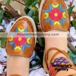 zj00858 Huaraches artesanales color cafe tipo alpargata bordado de flores de piso mujer mayoreo fabricante calzado zapatos proveedor sandalias taller maquilador (1)