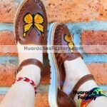 zs00923 Huaraches artesanales color cafe bordado de mariposa de piso mujer mayoreo fabricante calzado zapatos proveedor sandalias taller maquilador