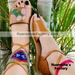 zj00892 Huaraches artesanales bordado de flor color cafe tipo alpargata de piso mujer mayoreo fabricante calzado zapatos proveedor sandalias taller maquilador (1)