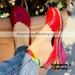 zs00955 Huaraches artesanales color rojo altura de 4.5 cm aprox de piso mujer mayoreo fabricante calzado zapatos proveedor sandalias taller maquilador