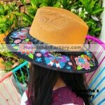 aj00199 sombrero artesanal redondo bordado diseño de mariposas mayoreo fabricante proveedor ropa taller maquilador