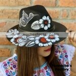aj00209 sombrero artesanal pintado a mano artesanal diseño de flores blanco mayoreo fabricante proveedor ropa taller maquilador
