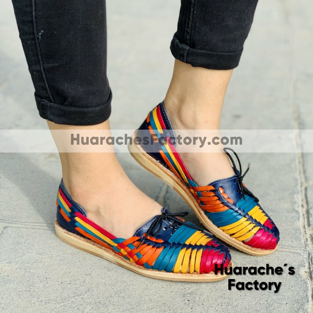 zj00022 Huaraches Artesanales Color Azul Con Tejido Multicolor De Piso Mujer De Piel Sahuayo Michoacan mayoreo fabricante de calzado zapatos taller maquilador(1)