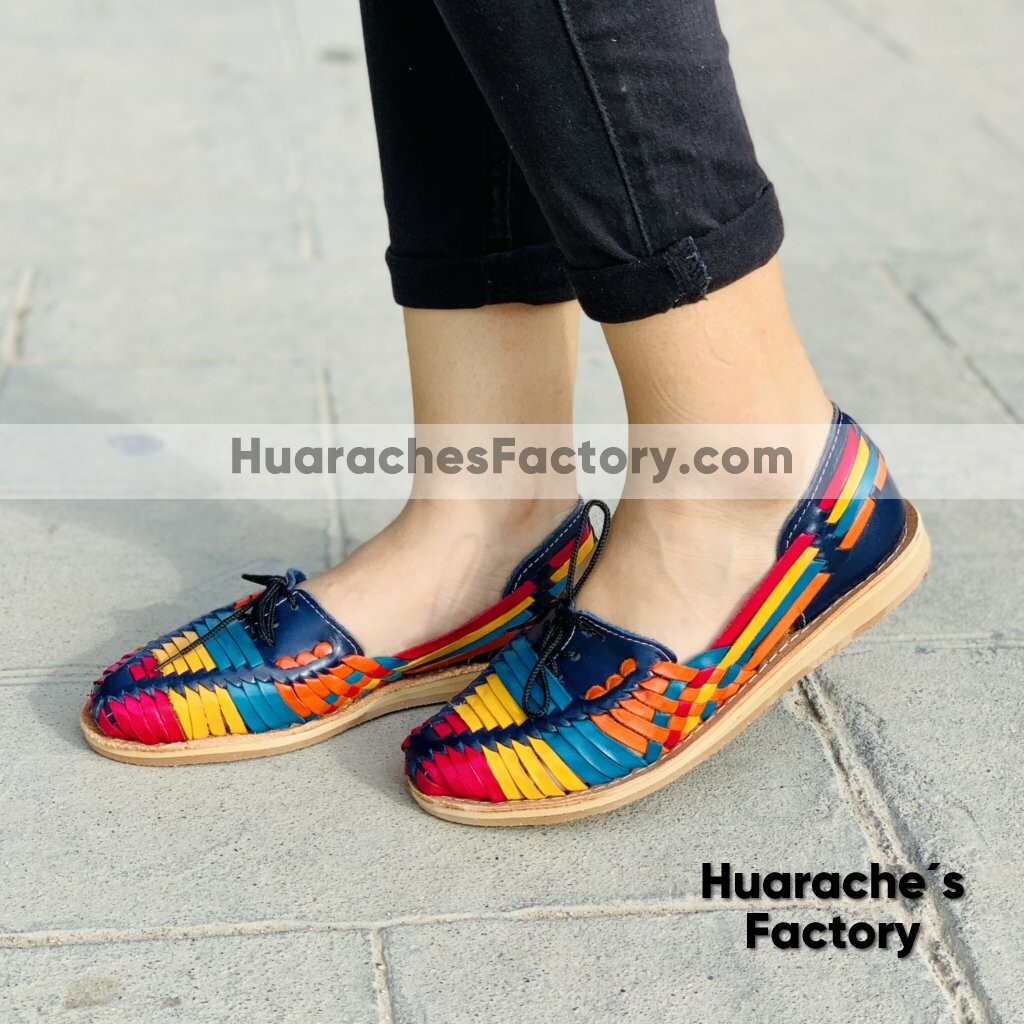 zj00022 Huaraches Artesanales Color Azul Con Tejido Multicolor De Piso Mujer De Piel Sahuayo Michoacan mayoreo fabricante de calzado zapatos taller maquilador(3)