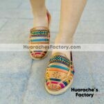 zj00020 Huaraches Artesanales Color Beige Con Tejido Multicolor De Piso Mujer De Piel Sahuayo Michoacan mayoreo fabricante de calzado zapatos taller maquilador(2)