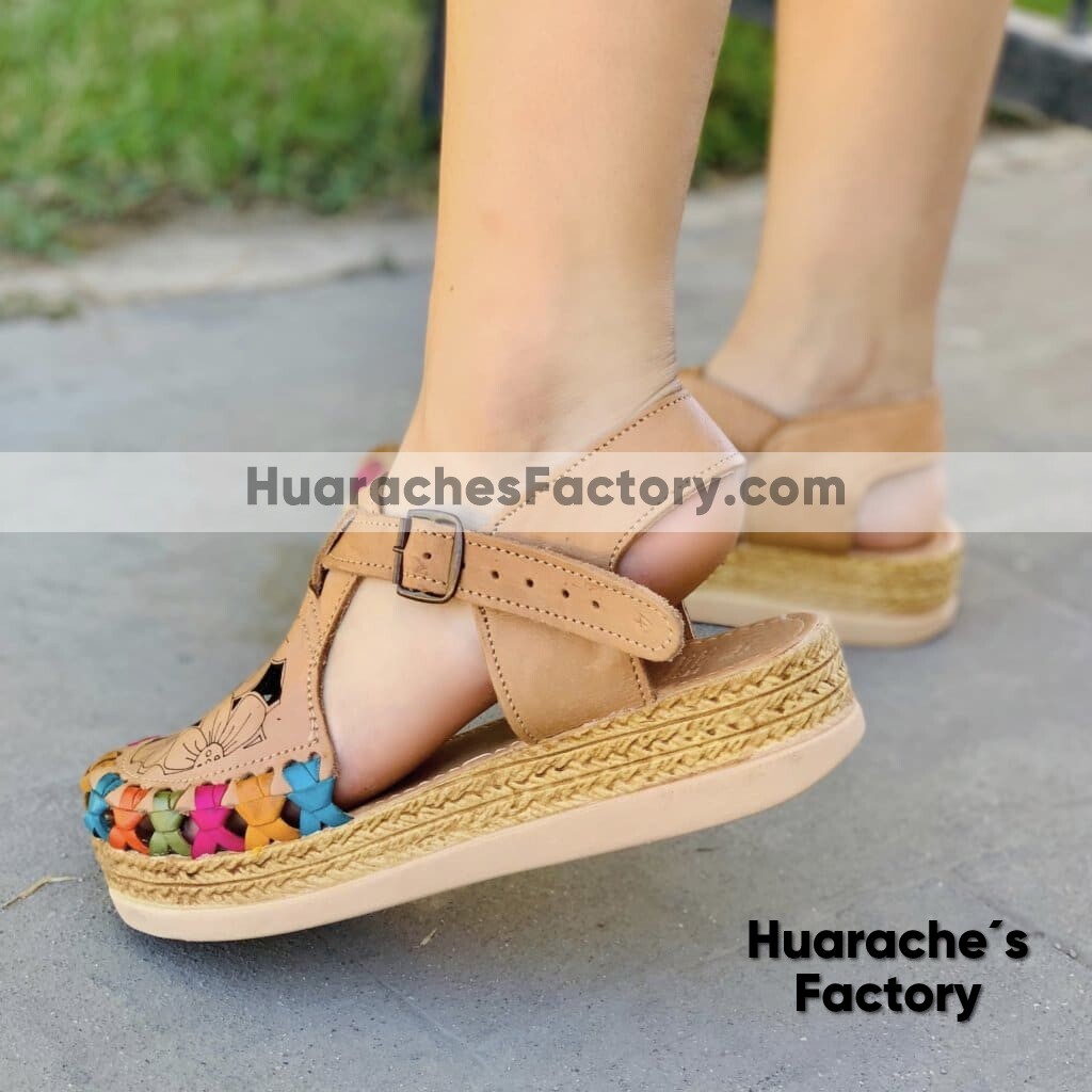 zj00622 Huaraches Artesanales Color Café Laser Cruces Multicolor De Piso Mujer De Piel Sahuayo Michoacan mayoreo fabricante de calzado zapatos taller maquilador(3)