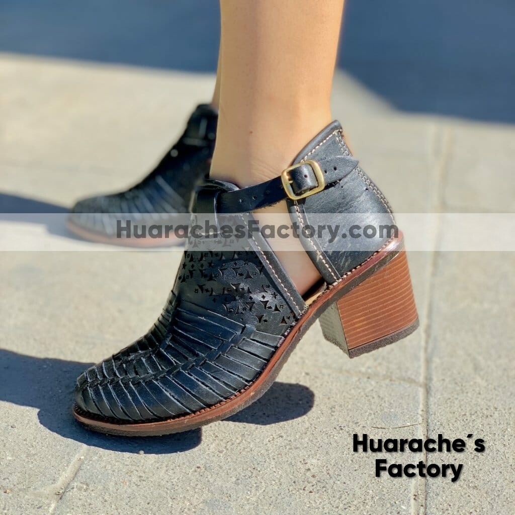 zs01043 Botines Mexicanos Artesanales Mujer Color Negro De Piel Con altura de tacon 5cm aprox Hecho En Sahuayo Michoacanmayoreo fabricante calzado zapatos proveedor(3)