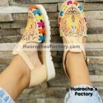 zj00974 Huaraches Artesanales Piso Para Mujer Tan Flor Loto Sagrado Bordado mayoreo fabricante calzado zapatos proveedor (1)