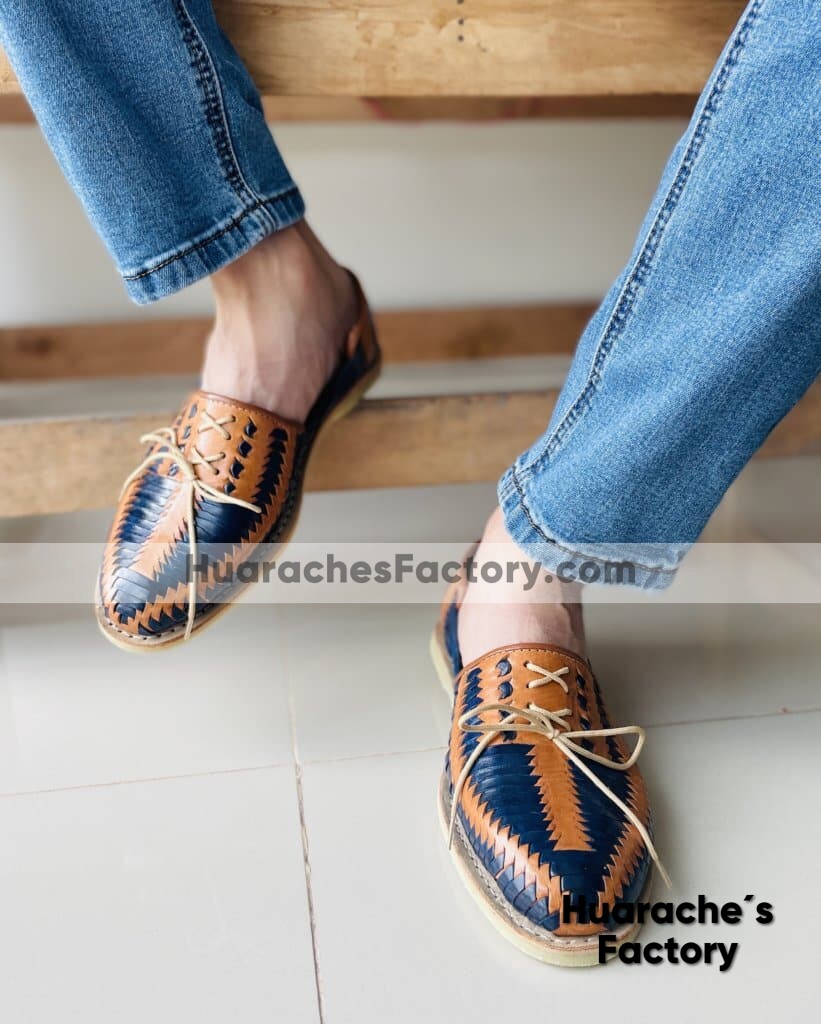 zn00012 Huaraches Artesanales Para Hombre Café Tejido con Tiras Azules mayoreo fabricante calzado (3)