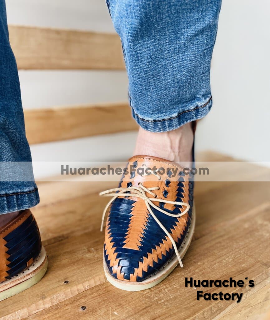 zn00012 Huaraches Artesanales Para Hombre Café Tejido con Tiras Azules mayoreo fabricante calzado (4)