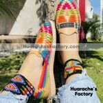 zj01009 Huaraches Artesanales Piso Para Mujer Beige Tiras de Colores mayoreo fabricante calzado (2)