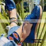 zj00040 Huarache artesanal piel azul rey agujeta piso mujer mayoreo fabricante calzado zapatos (1)