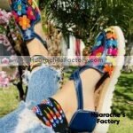 zj00865 Huaraches artesanales color azul marino de piso mujer mayoreo fabricante calzado zapatos (1)