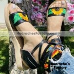 zj00996 Huaraches Artesanales Piso Para Mujer Negro Bordado Girasol mayoreo fabricante calzado mayoreo (1)