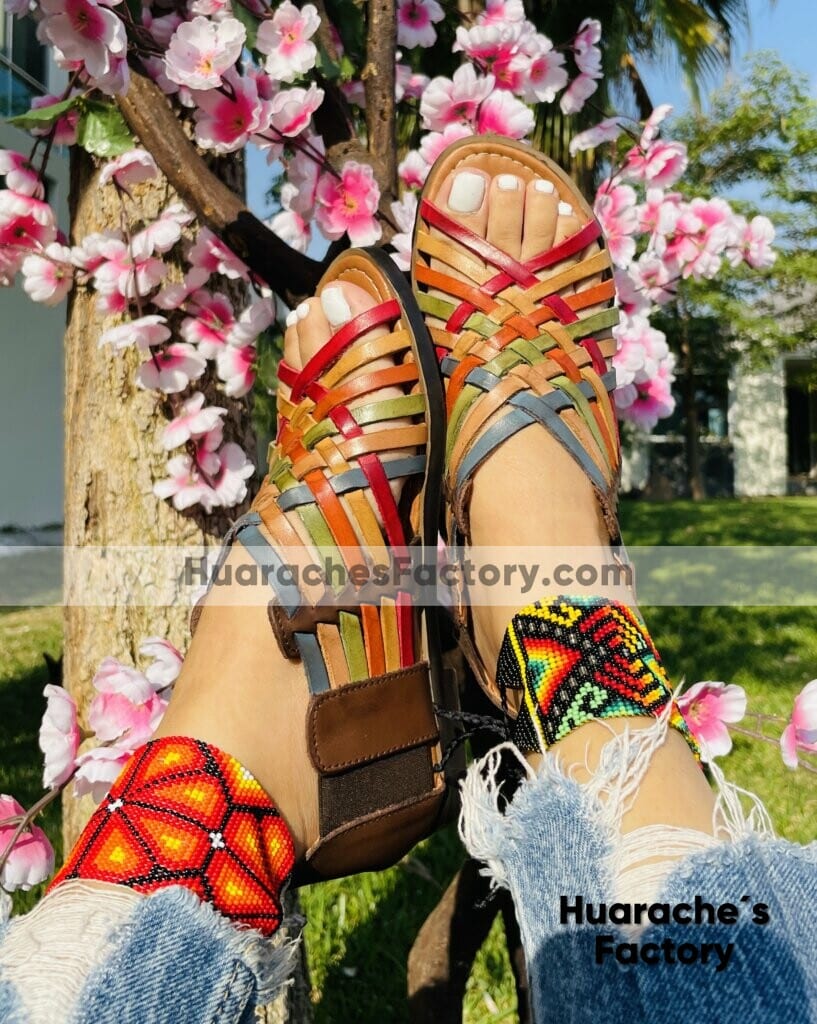Ze00020 Huaraches Artesanales Piso Para Mujer Café Tiras Delgadas De Colores Mayoreo Fabricante Calzado (1)