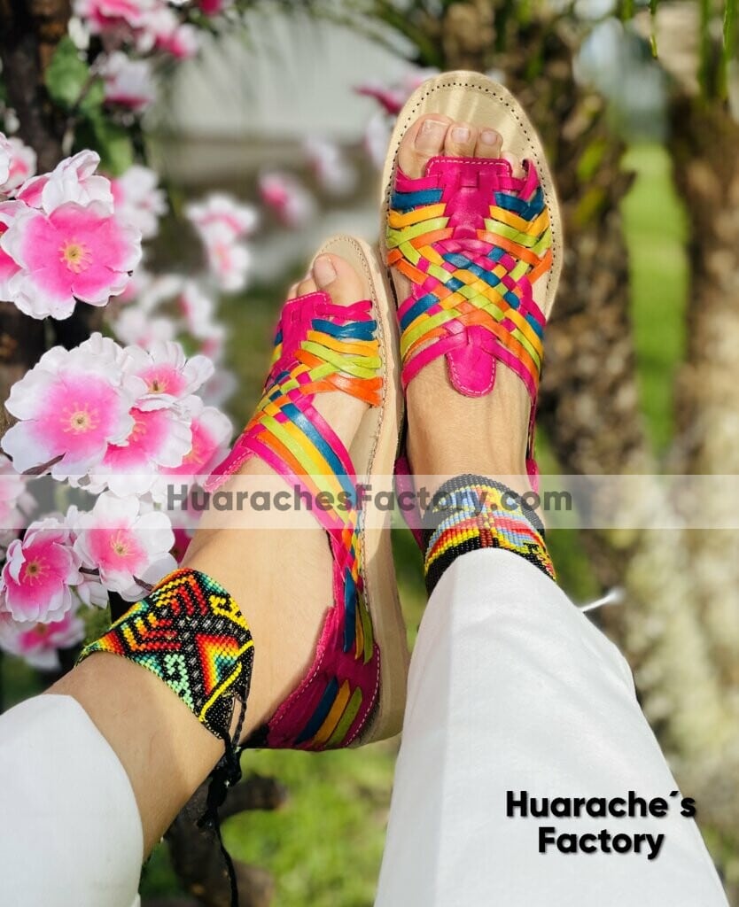 Zj 01022 Huaraches Artesanales Piso Para Mujer Rosa Tejido De Colores Fabricante Calzado Mayoreo (1)